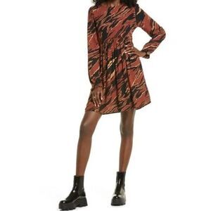 BP Dress Long Sleeve Mini Brown Burnout Tiger Stripe Casual Neutral Animal Print